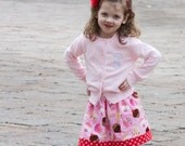Girl's Skirt - Designer Pink and Red Cupcake Fabric- Sizes 12M/2T/3T/4T/5T/6/8