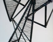 Contemporary Home Decor- modern sculpture, mod, abstract, minimal, contemporary steel and wire sculpture, fine art, plane angle