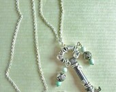 Wire Wrapped Silver Key Necklace with Turquoise Beads. OOAK.