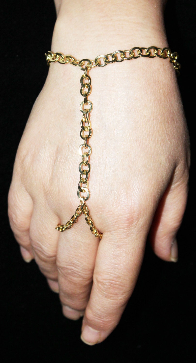 Gold Chain Slave Bracelet Hand Jewelry Hippie Bohemian Boho Wedding Gypsy Beach Hipster Armor