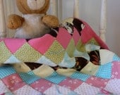 Doll Blanket, Patchwork Quilt, Pink, Yellow, Aqua, Big Sister Gift
