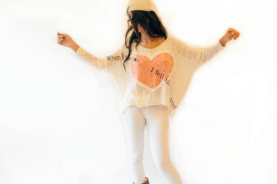 Long bat sleeves , knitted  top, Ivory oversized top , gift for mom