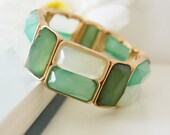 Shades of Green Gold Tone Emerald Green Mint Green Resin Stone Stretch Bracelet Bangle Fashion Jewelry