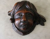 Antique Victorian Wood Carved Cherub Face Architectural Element