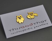 Cute Owl Studs Gold Sterling Silver Wise Bird Tiny Figures Everyday Earrings Scratch Texture Gift for Young Girls Women Playful Taste