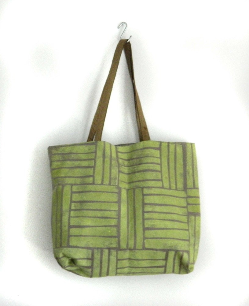 STRIA cotton canvas tote // geometric block print in fluorescent yellow