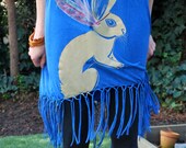 Bunnavich the Rabbit tassle skirt  - royal blue cotton with eco friendly gold screenprint - ooak, womens size Medium