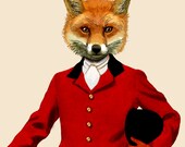Fox Hunter 2 Portrait 14x11 Art Poster Original Illustration Mixed Media Digital Print Fox hunting wall decor wall hanging animal painting
