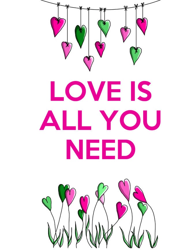 Love is all You Need 14x11 Poster Art Illustration Mixed Media Original Print Valentines Print Wall Decor Wall hanging Wall Art