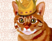 Ginger Cat with Crown 8X10 Art Print Illustration Poster Acrylic Painting Giclee wall art wall decor Wall Hanging Cat print, Cat King