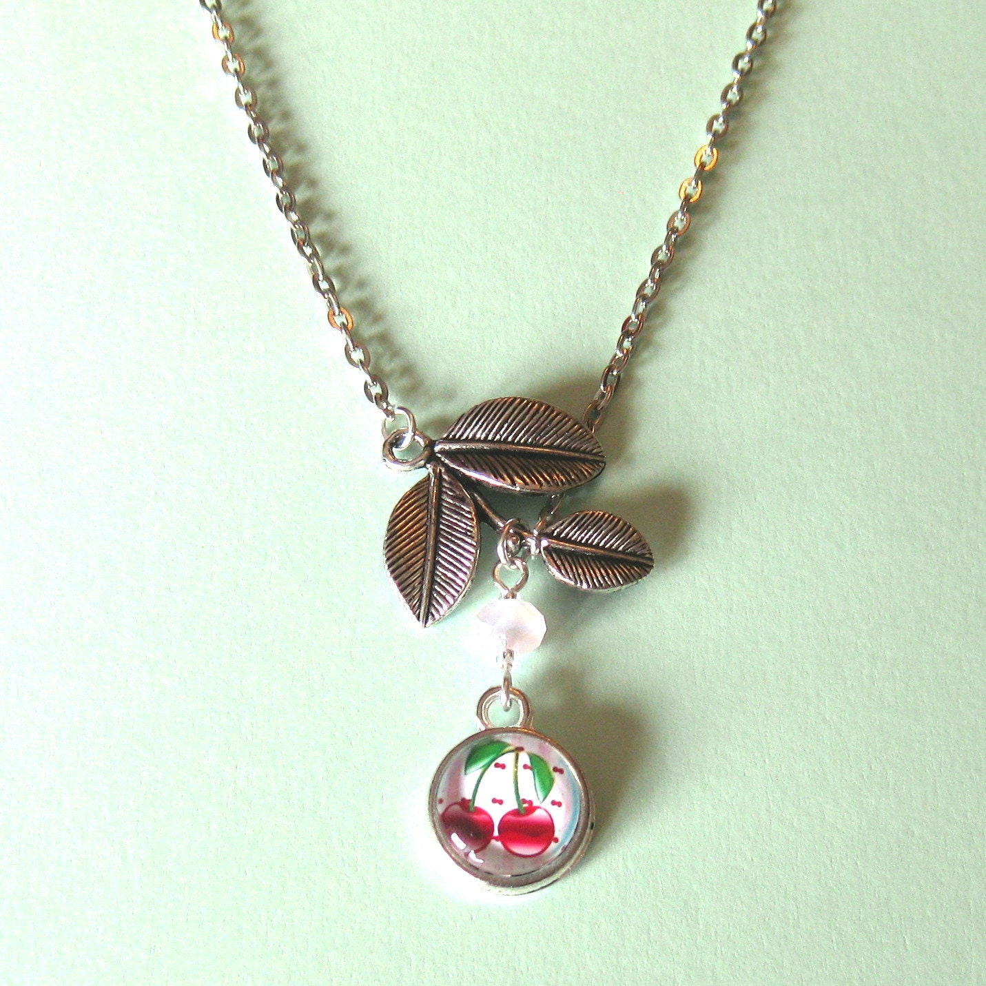 Pair of cherries necklace, retro cherries, rockabilly cherry necklace, quirky jewellery, UK seller