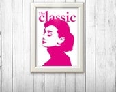 Audrey Hepburn the classic poster neon hot pink & black poster home decor illustration wall art cafe art poster digital poster art print A4.