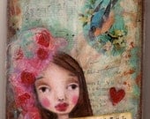 Beautiful heart - Mixed Media Original Painting using acrylic and mixed media on tiny 5" x 7" canvas
