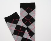 Black Gray Hot Pink Argyle Leg Warmers Striped Boot Socks Newborn Baby Toddler Birthday Picture Props Photo