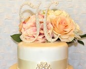 5 Inch Monogram Cake Topper Decorated with a Single Line of Pearls in Any Letter A B C D E F G H I J K L M N O P Q R S T U V W X Y Z