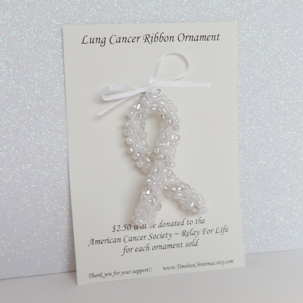 Lung Cancer Ribbon Ornament - Bead Crochet - American Cancer Society Relay for Life Donation - Original 3D Design - Gifts under 10 dollars
