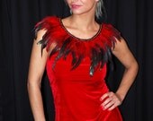 Necklace feather crochet chains red jewelry - handmade