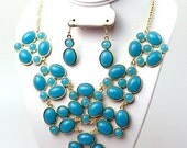 Beautiful Turquoise Bubble Necklace, Bib Necklace, Drop Statement Necklace, Handmade Bubble Jewelry Bib Necklace, J Crew Inspired Necklace