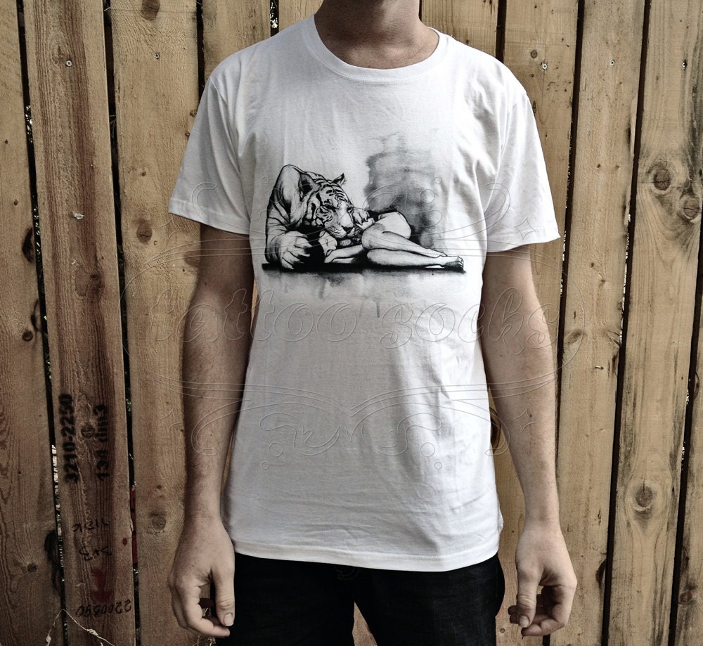 Small/Medium/Large Shelter Me white cotton t shirt men women unisex tiger