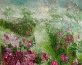 Original painting, garden landscape, roses, 18 x 18 inches approx
