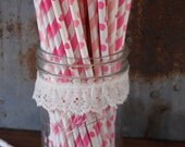 Love Assortment Paper Straws -- Set of 20 -- stripes, dots, hearts -- red and pink Il_170x135