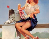 Sale LARGE 20x24 Canvas  Valentine FAN MAIL Vanguard Pin-Up Sale Elvgren pinups Vintage Dress shoes heels Deco Lingerie Up Skirt legs Pinup