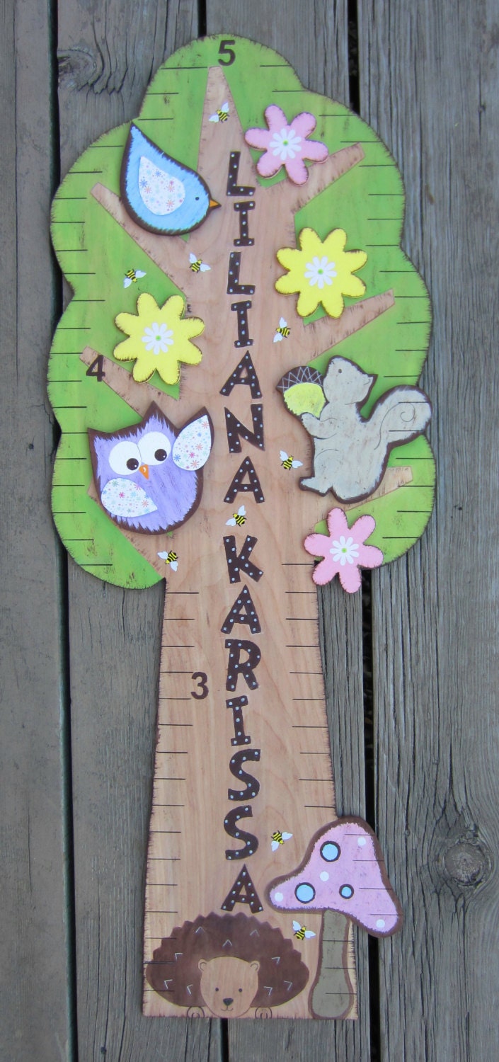 Woodland Animals Growth Chart - Hand Painted Wood Keepsake - Pottery Barn Kids Inspired