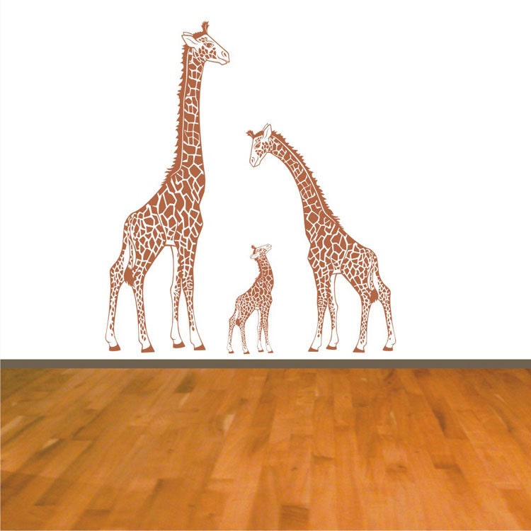 Giraffe Family Wall Decal Mother Looking Down, Father and Baby Looking Up Nursery Wall Art Decor for the Home