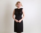 Vintage 1960s Dress - Little Black Sequin Wiggle Cocktail Dress - Medium