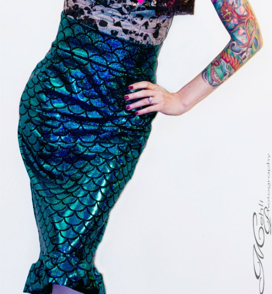 Sparkly High Waist Mermaid Tail Pencil Skirt - Custom Made To Order