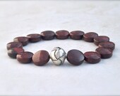 Oxblood bracelet, jasper with silver, unique rustic artisan jewelry gift idea, stretch stack yoga style, brick red