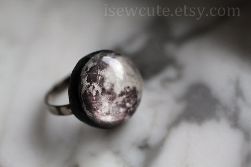Jewelry, Full Moon Cosmic Ring, Out of this World Fashion Statement Modern Resin Jewelry, Astronomy Moon Theme by isewcute