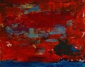 Acrylic Abstract Painting 6x6 Small Original on Canvas Board Red Sky at Night, Sailors delight
