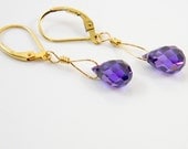 Puprle Cubic Zirconia Earrings - Gold-Filled - Dangle -Briolette