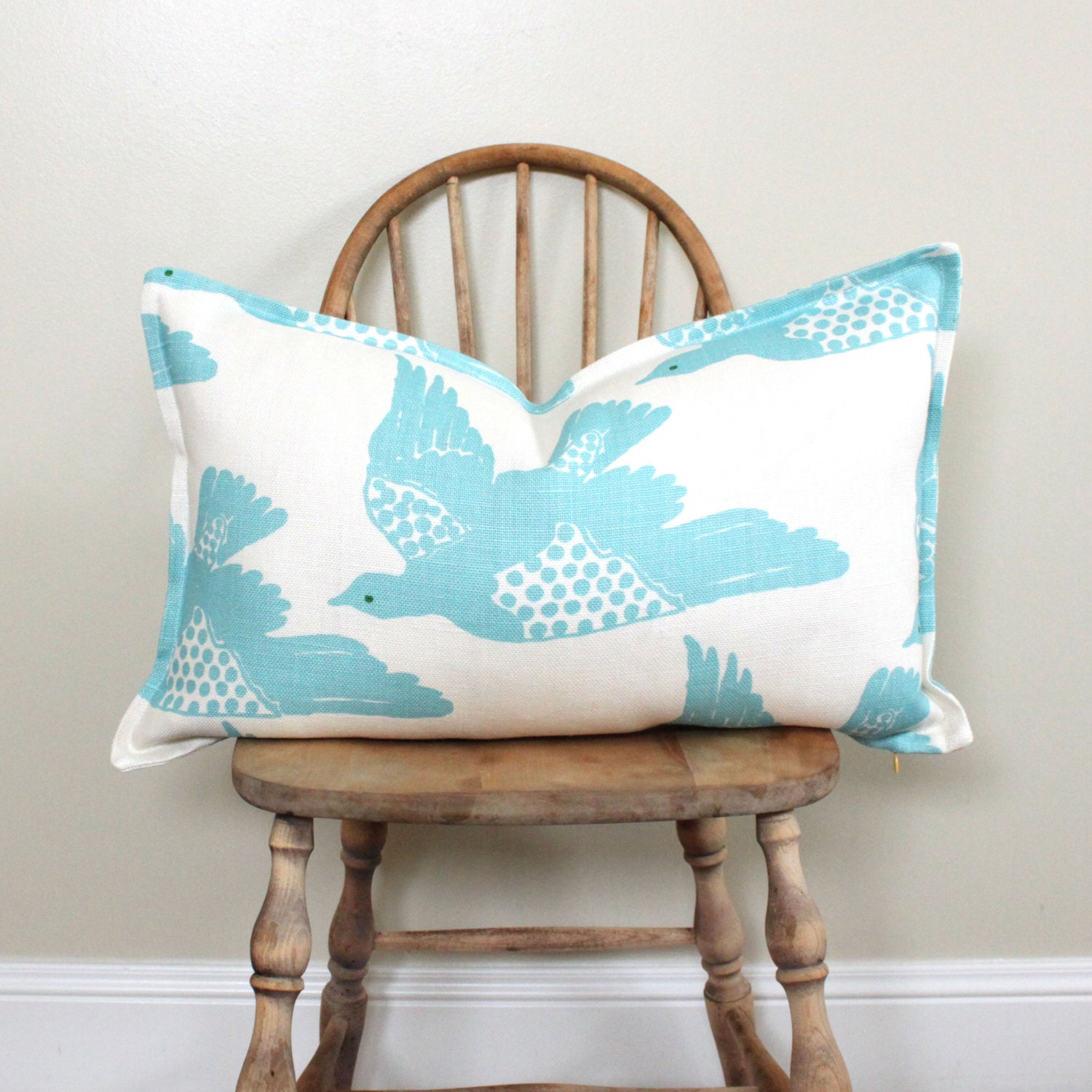 16 x 26 Hable Construction Bird Print in Water - Designer Pillow Lumbar