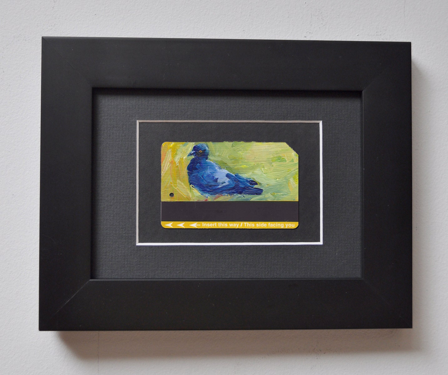 ART Oil Painting NYC Pigeon Upcycled Subway Card