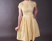 Vintage 1950s Dress - Sweet Sunshine Yellow Cotton Day Dress Size XS