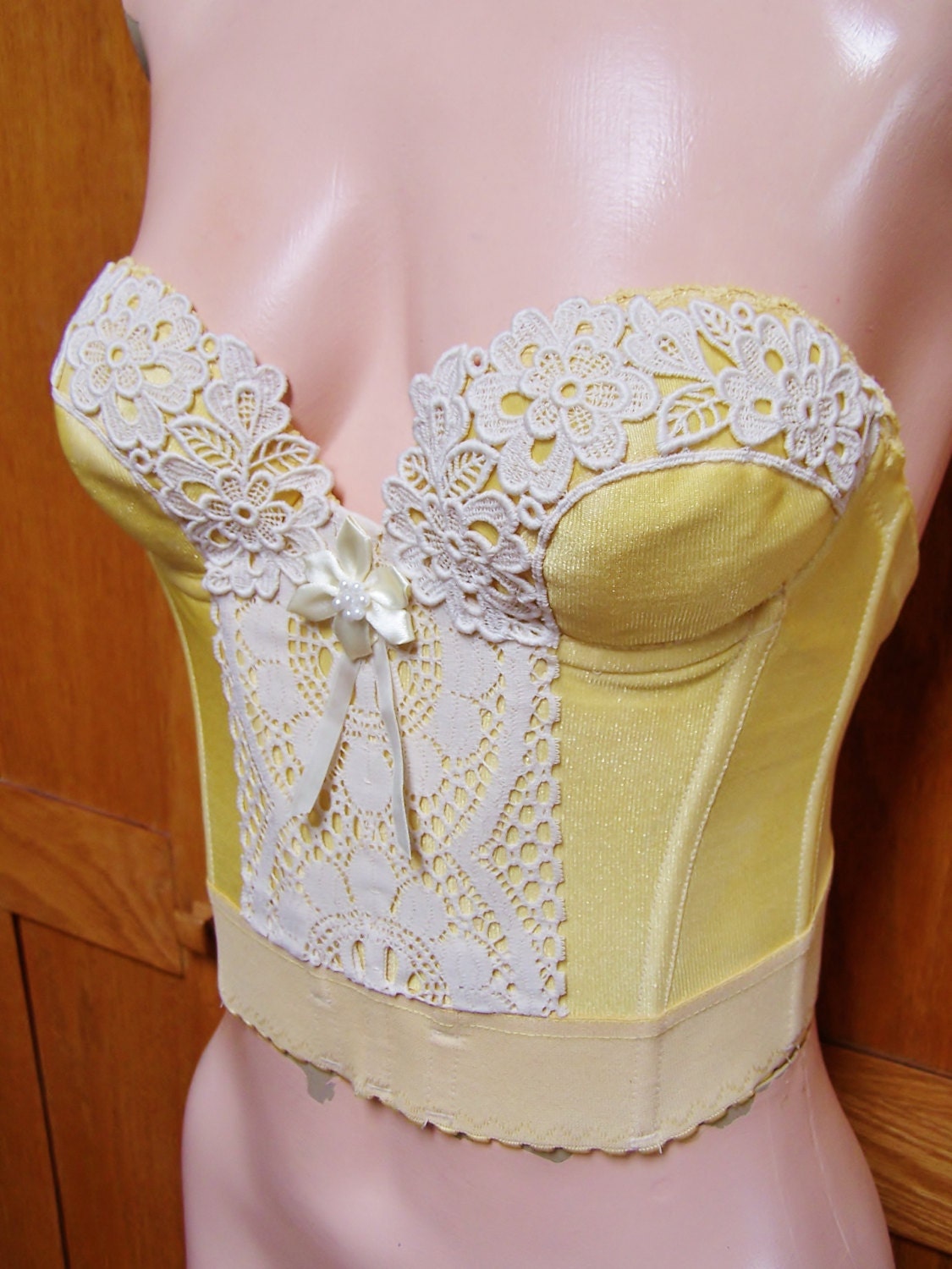 34 A Corset Top Yellow & Lace Bustier Top