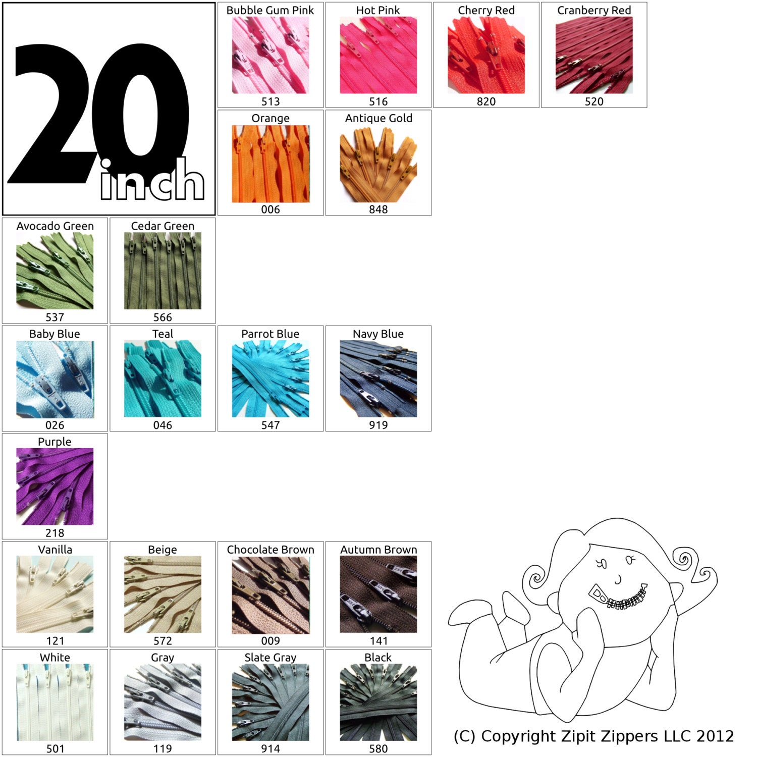 Ten 20 Inch Mix and Match YKK Zippers Choose Your Own Colors