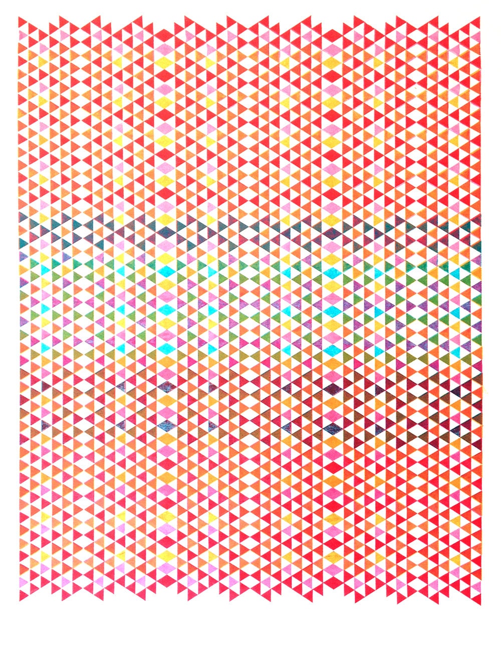 One of a kind Silk Screen Print, Triangle Pattern, Large Format