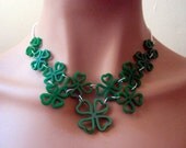 Four Leaf Clover Statement Necklace in Emerald Green (in laser cut acrylic and silver plated hardware)