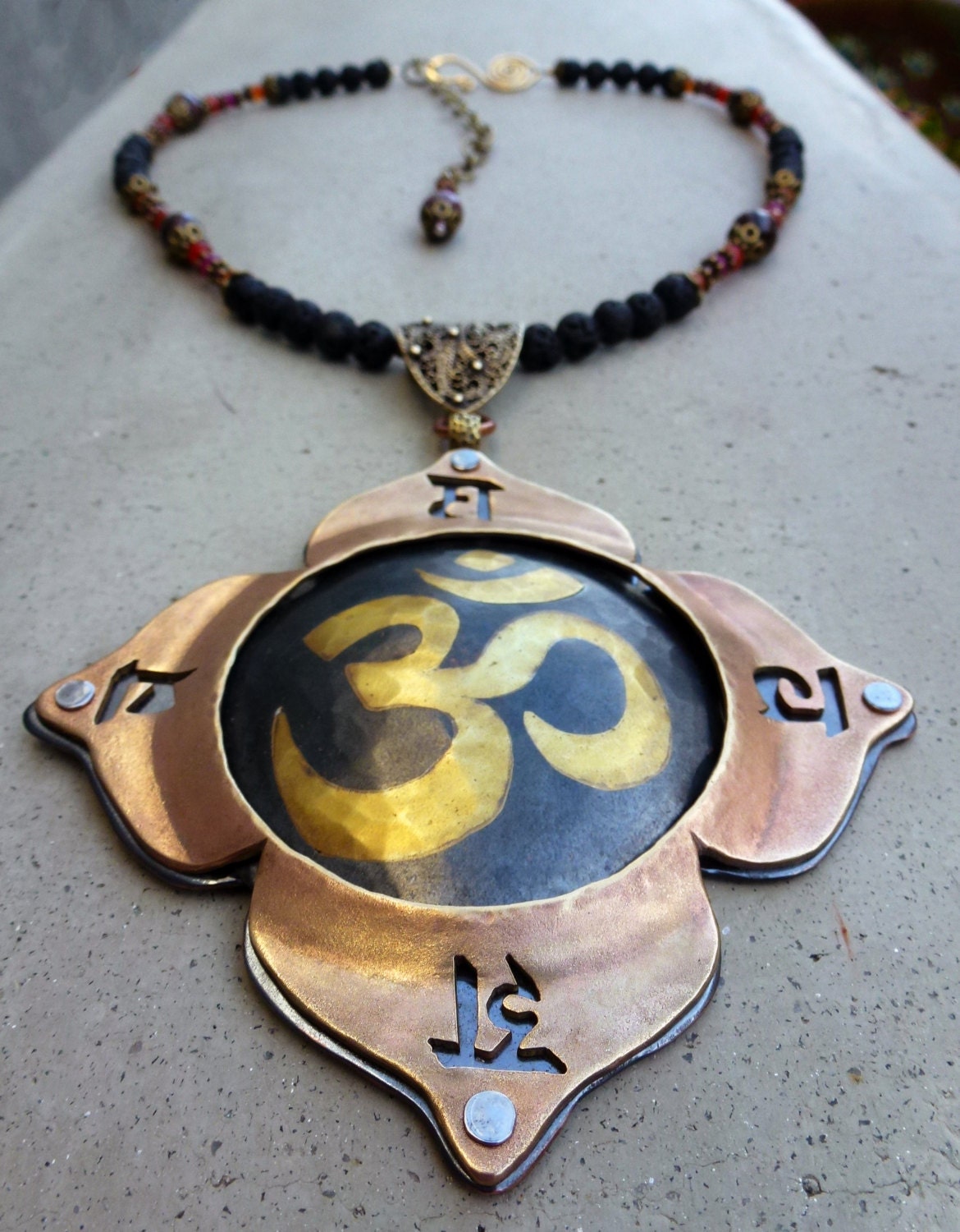 Root Chakra Necklace, First Chakra, Ohm Symbol, Yoga, Mediation, Chakra Balancing, Handmade, Artisan Jewelry, Metalsmithed