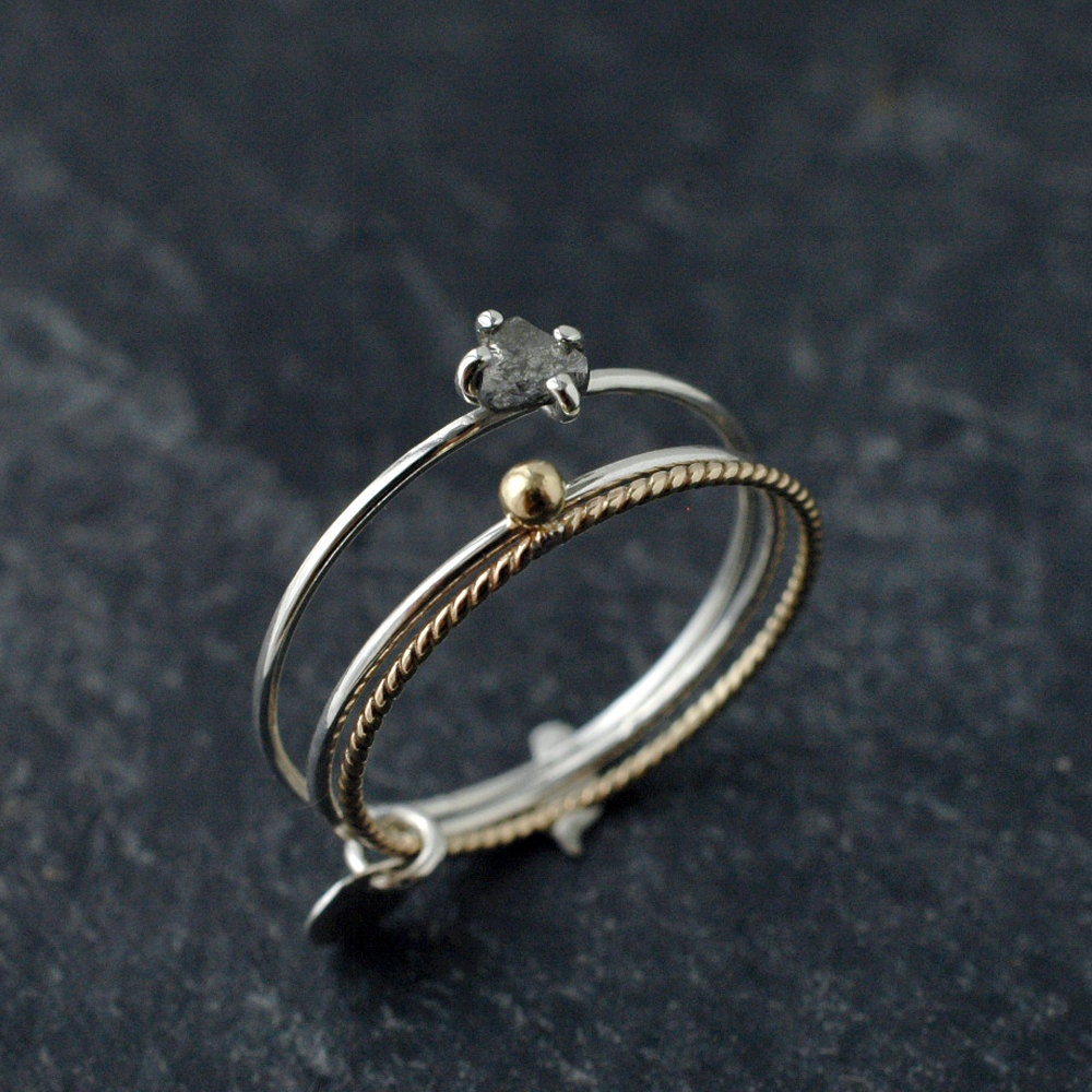 Mini Antarctic triangle natural grey gray diamond sliver ring