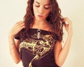 Merrabbit Mermaid Rabbit tshirt dress - eco-friendly gold ink screenprint on black cotton - sizes S, M, L