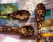 custom 3 spoon set, moth butterfly valentine lovebird flower leaf ooak design- wood burning hostess set bees wax food safe finish