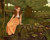 Children's Art, Girls Room Art, Girl Art Print, Fairytale Art, Poster, Girls Room Decor, Art for Kids - Princess & Frog 10x8 Print
