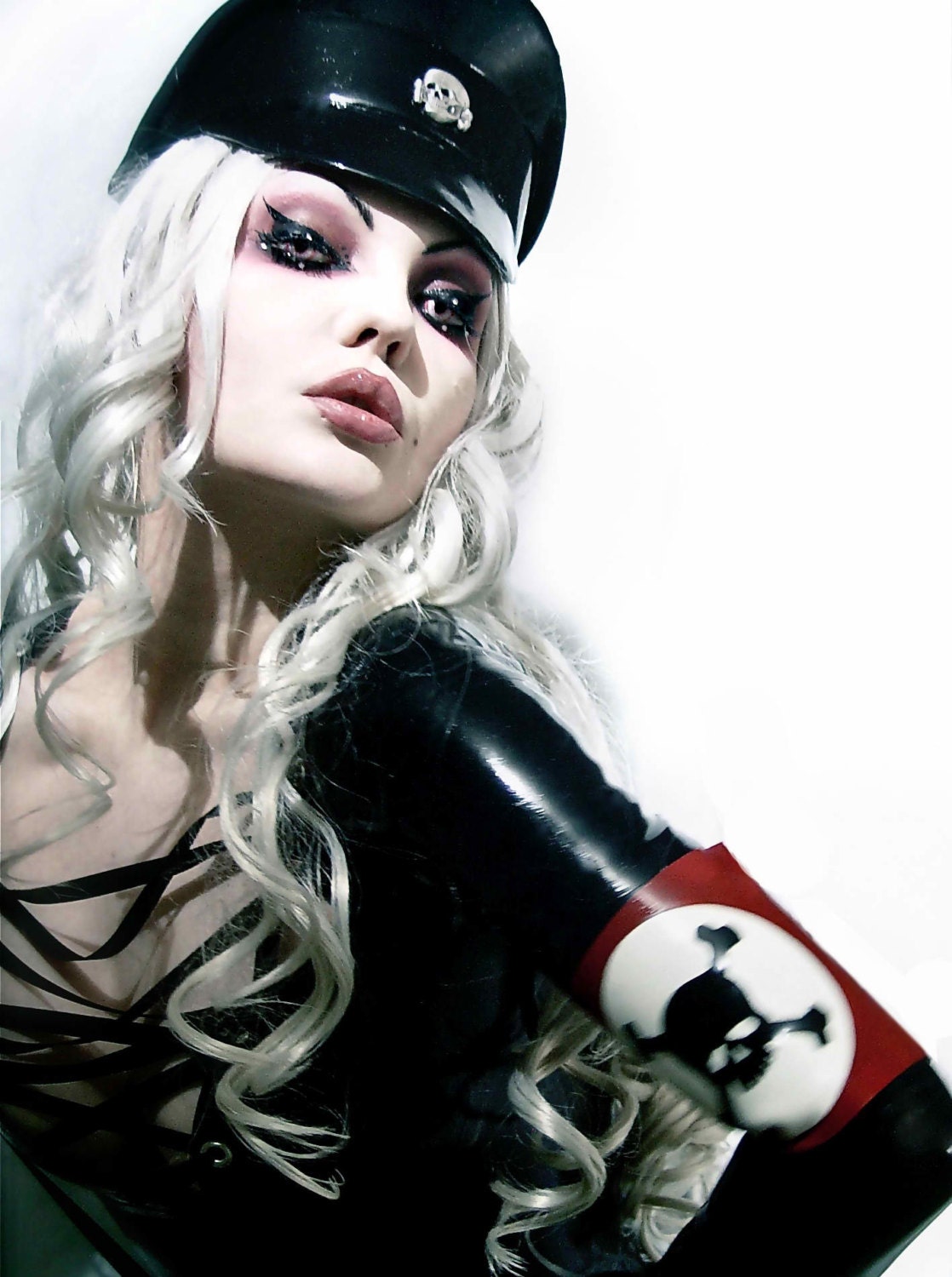 Latex military hat with metal skull detail