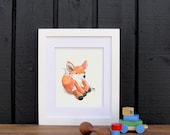 baby stuffed fox nursery art : print of original watercolor