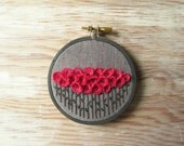 Fuchsia Pink Flowers on Grey Embroidered Wall Decoration