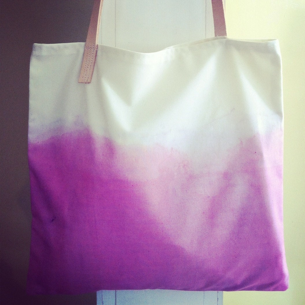 pink ombre cotton handmade tote with leather strap